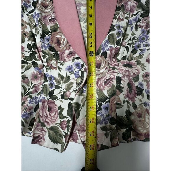 Rare Vintage Wrapper Bohemian 2 pcs Floral Print Suit Blazer Skirt Pink Trim SzS - Picture 14 of 16